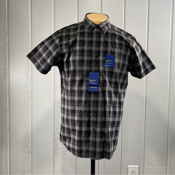 *Apt.9 Men's  Slim Fit Black & Gray Short Sleeve  Button Down Shirt - Picture 4 of 11